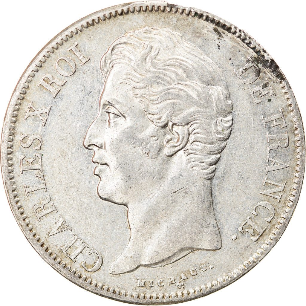 Moneda, Francia, Charles X, 5 Francs, 1830, La Rochelle, MBC+, Plata, KM:728.5