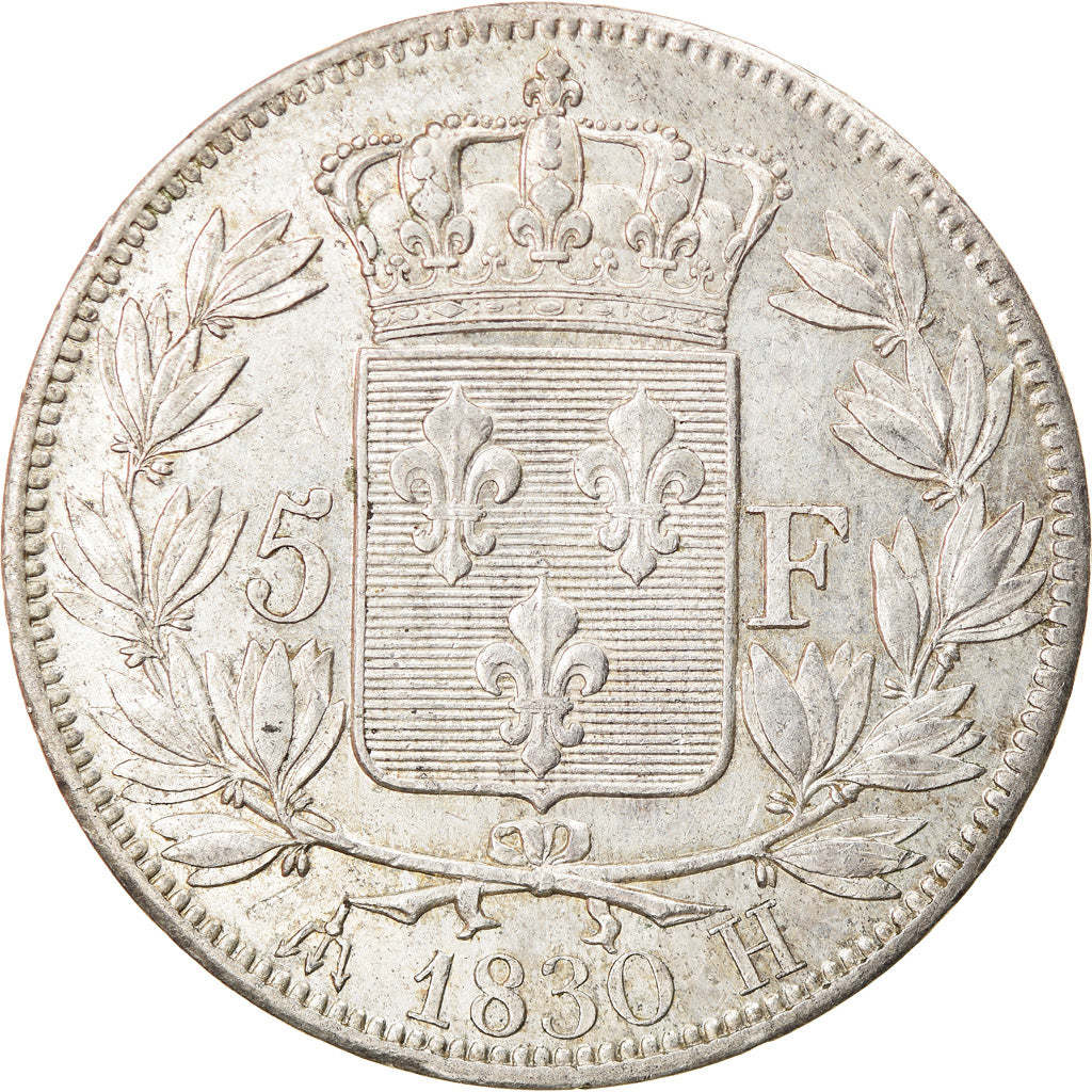 Moneda, Francia, Charles X, 5 Francs, 1830, La Rochelle, MBC+, Plata, KM:728.5