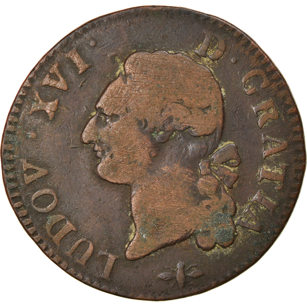 Coin, France, Louis XVI, Sol à l'Ecu, 1787, Lyon, F(12-15), Copper, KM:578.5