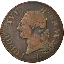 Coin, France, Louis XVI, Sol à l'Ecu, 1787, Lyon, F(12-15), Copper, KM:578.5