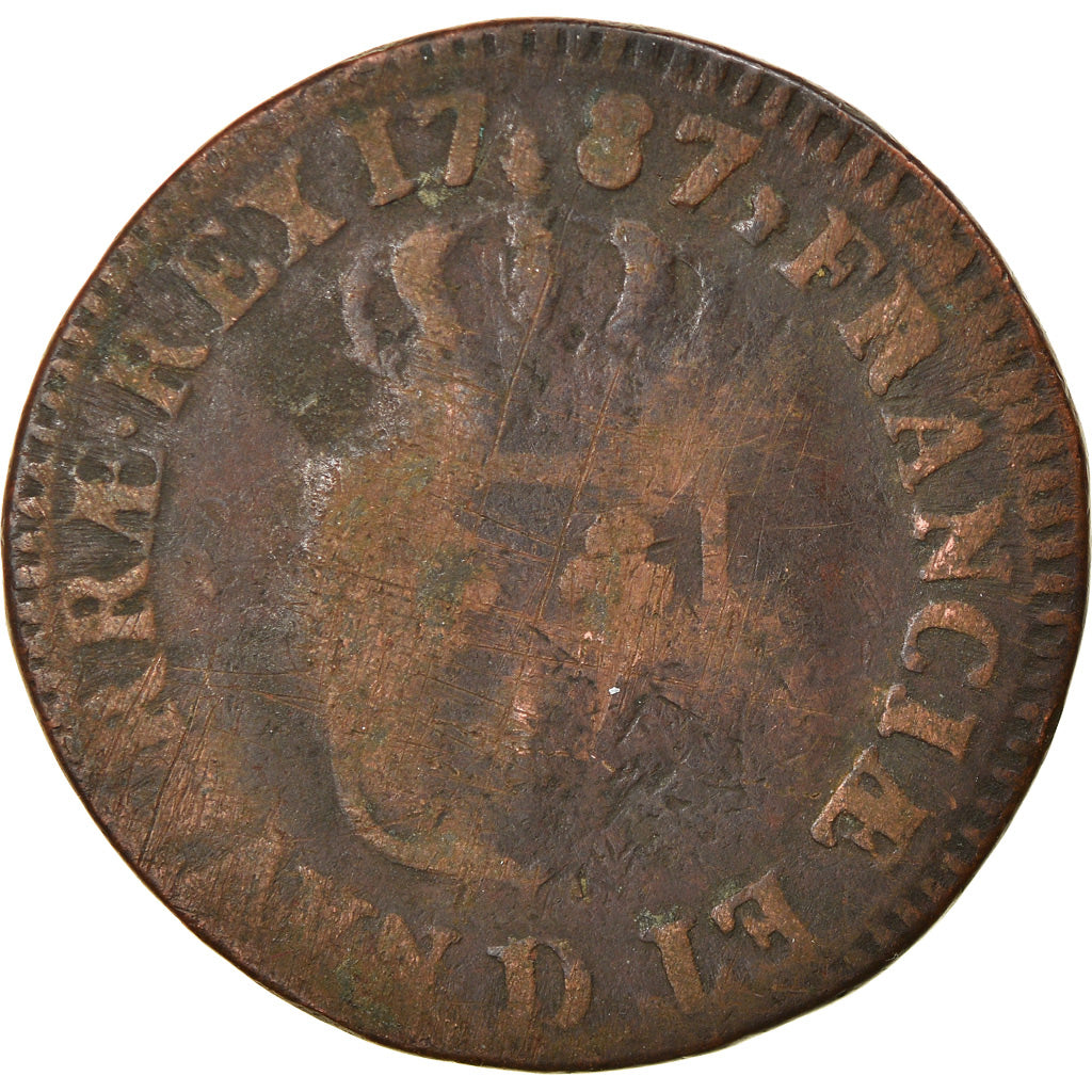 Coin, France, Louis XVI, Sol à l'Ecu, 1787, Lyon, F(12-15), Copper, KM:578.5