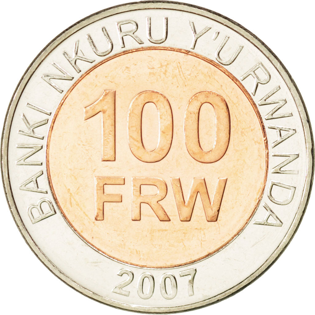 Coin, Rwanda, 100 Francs, 2007, MS(63), Bi-Metallic, KM:32