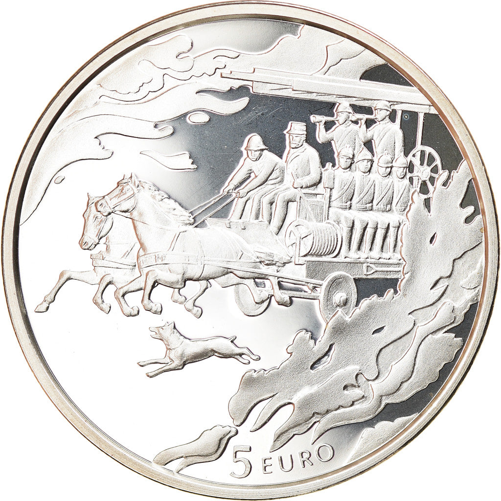 Latvia, 5 Euro, 150 years of firefighting in Latvia, 2015, STGL, Silber