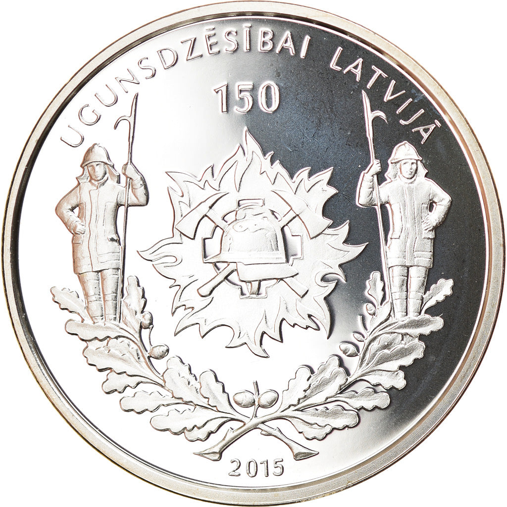 Latvia, 5 Euro, 150 years of firefighting in Latvia, 2015, STGL, Silber