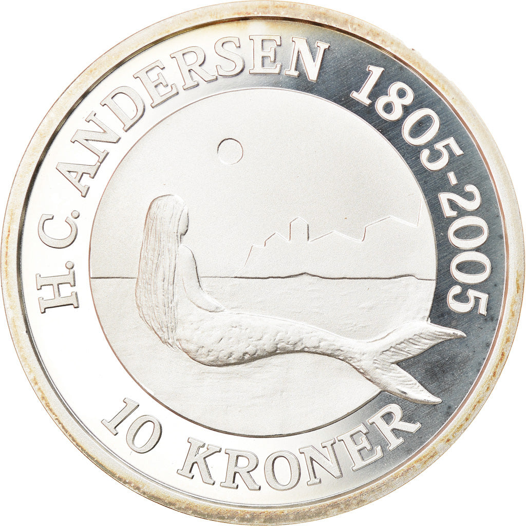 Coin, Denmark, Margrethe II, Little Mermaid, 10 Kroner, 2005, MS(65-70), Silver