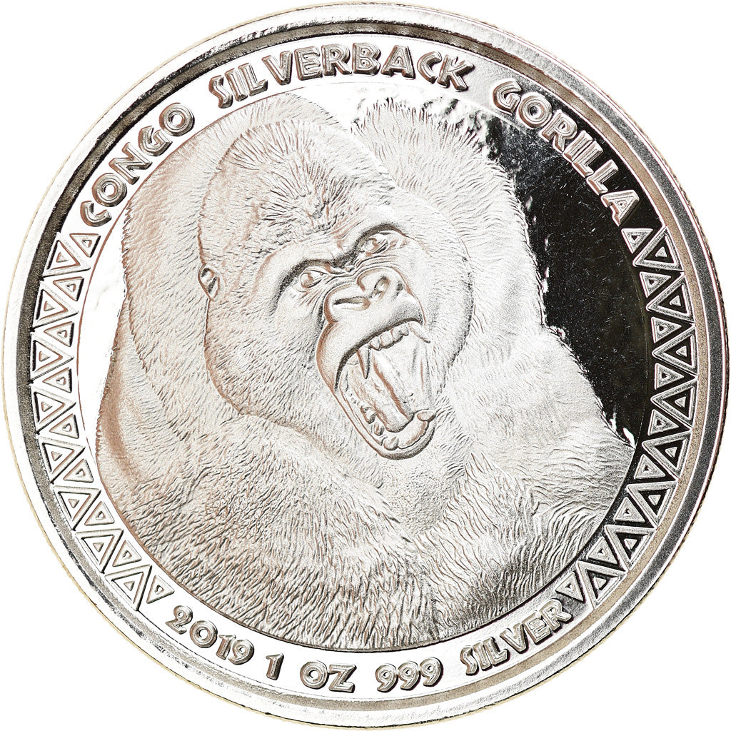 Munten, Republiek Congo, Congo Silverback Gorilla, 5000 Francs CFA, 2019, 1 Oz