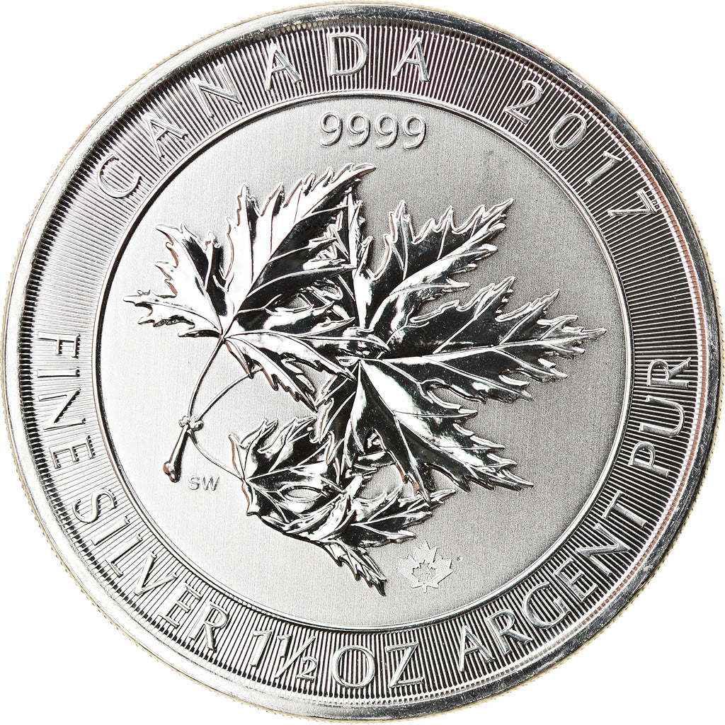 Münze, Kanada, Elizabeth II, Maple Leaves, 8 Dollars, 2017, 1-1/2 Oz, STGL