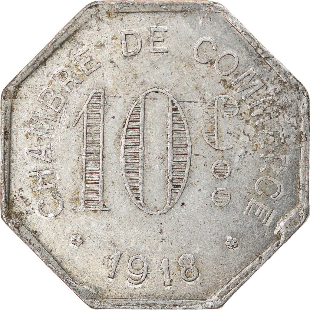 Moeda, França, Chambre de Commerce, Rouen, 10 Centimes, 1918, EF(40-45)