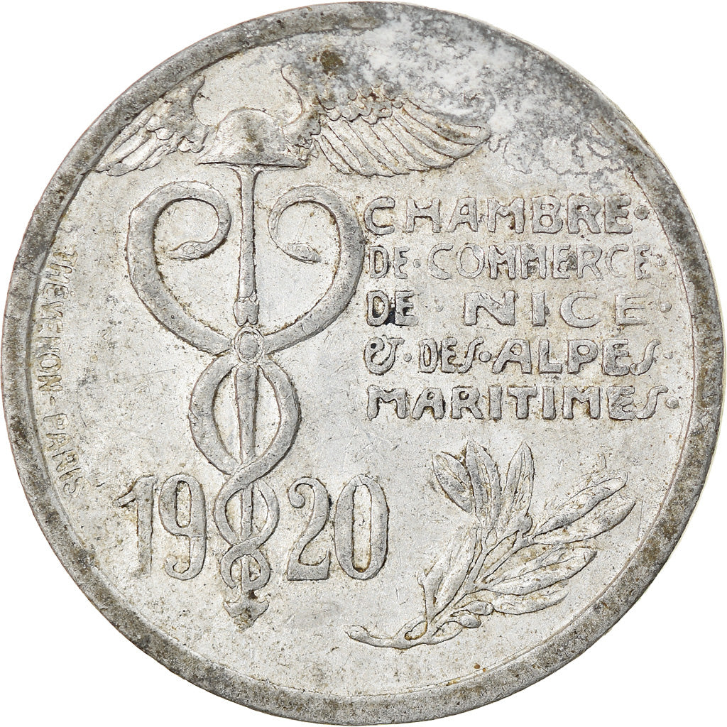 Moneda, Francia, Chambre de Commerce, Nice, 10 Centimes, 1920, MBC, Aluminio