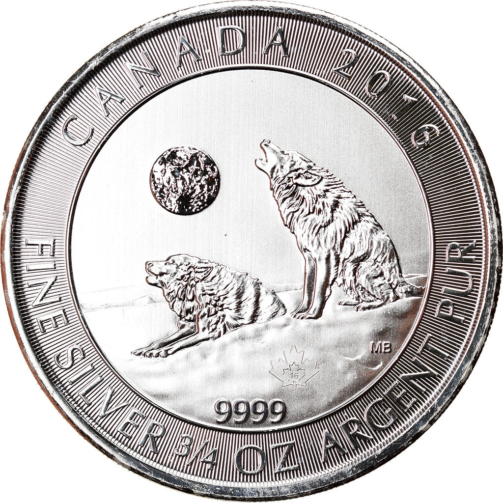 Coin, Canada, Howling Wolves, 2 Dollars, 2016, 3/4 Oz, MS(65-70), Silver