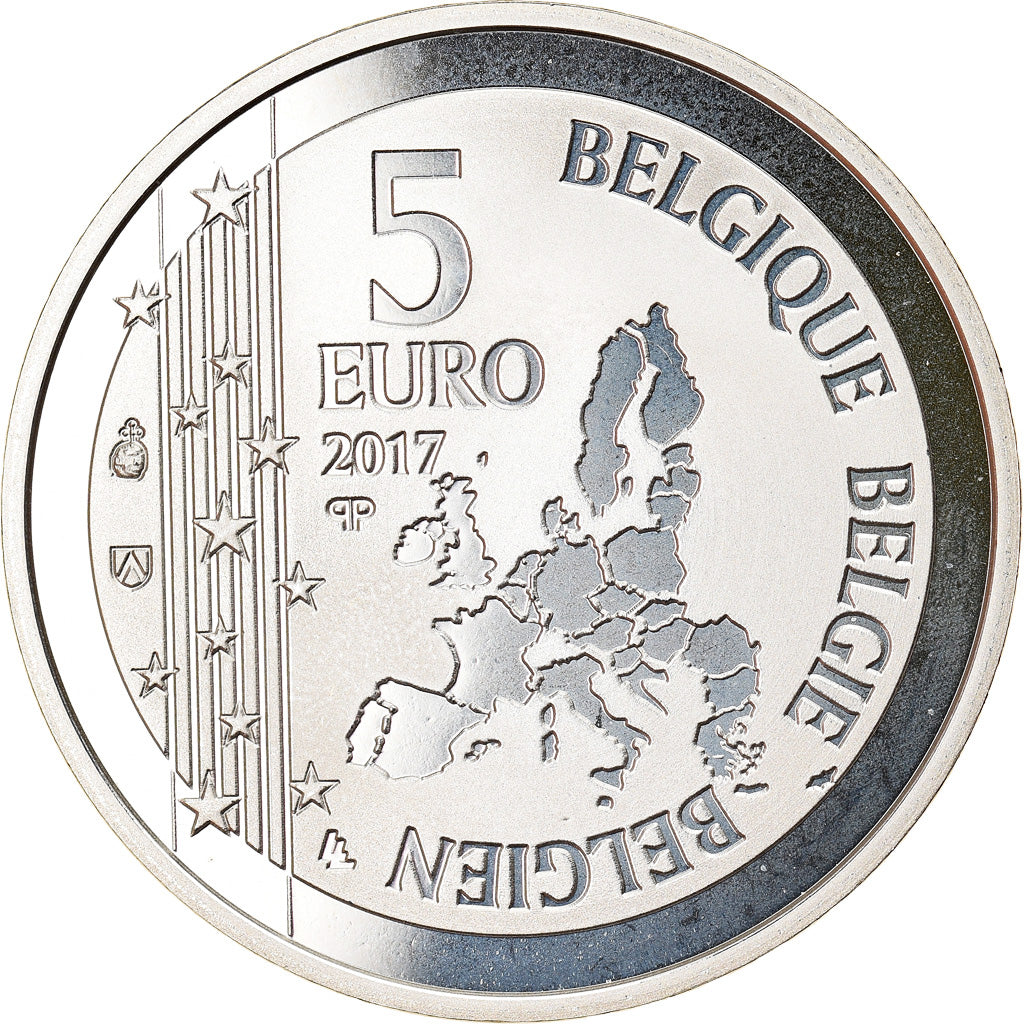 Bélgica, 5 Euro, 1st Heart Transplant, 2017, Proof, FDC, Plata