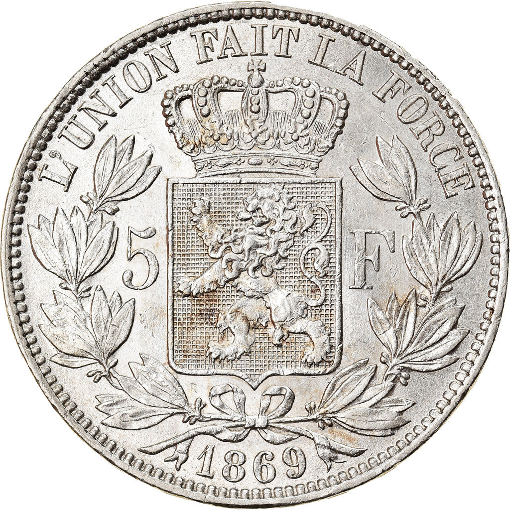 Coin, Belgium, Leopold II, 5 Francs, 5 Frank, 1869, EF(40-45), Silver, KM:24