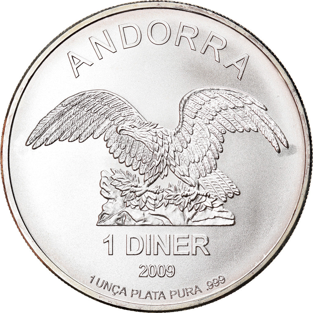 Moneta, Andorra, Andorra Eagle, Diner, 2009, 1 Oz, FDC, Argento