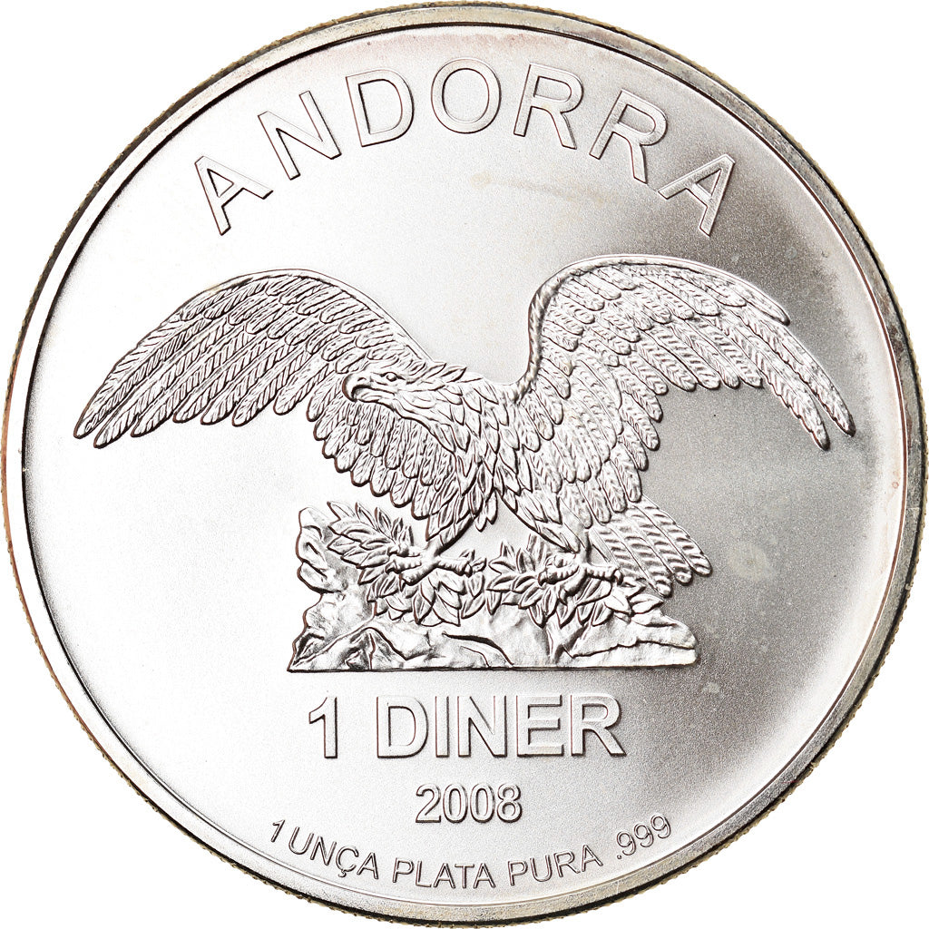 Moneda, Andorra, Andorra Eagle, Diner, 2008, 1 Oz, FDC, Plata, KM:268