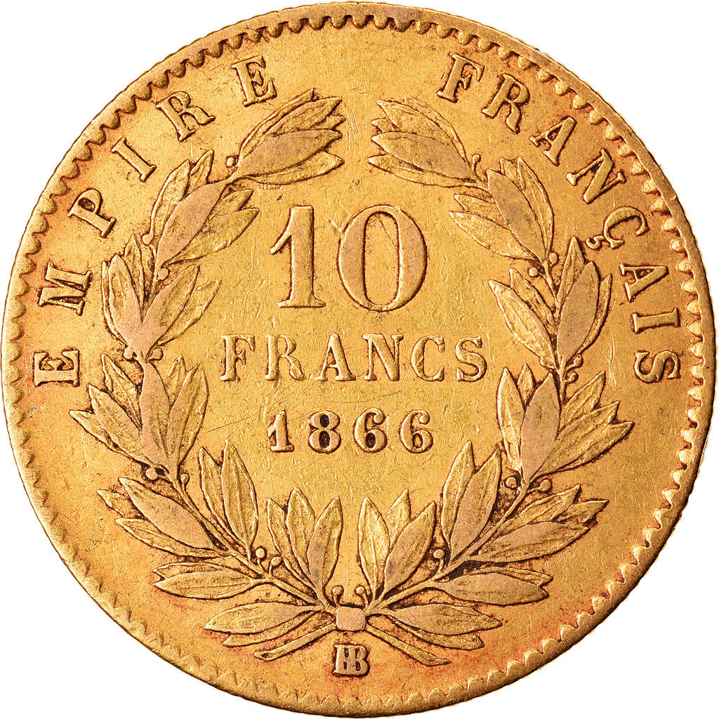 Münze, Frankreich, Napoleon III, 10 Francs, 1866, Strasbourg, SS, Gold