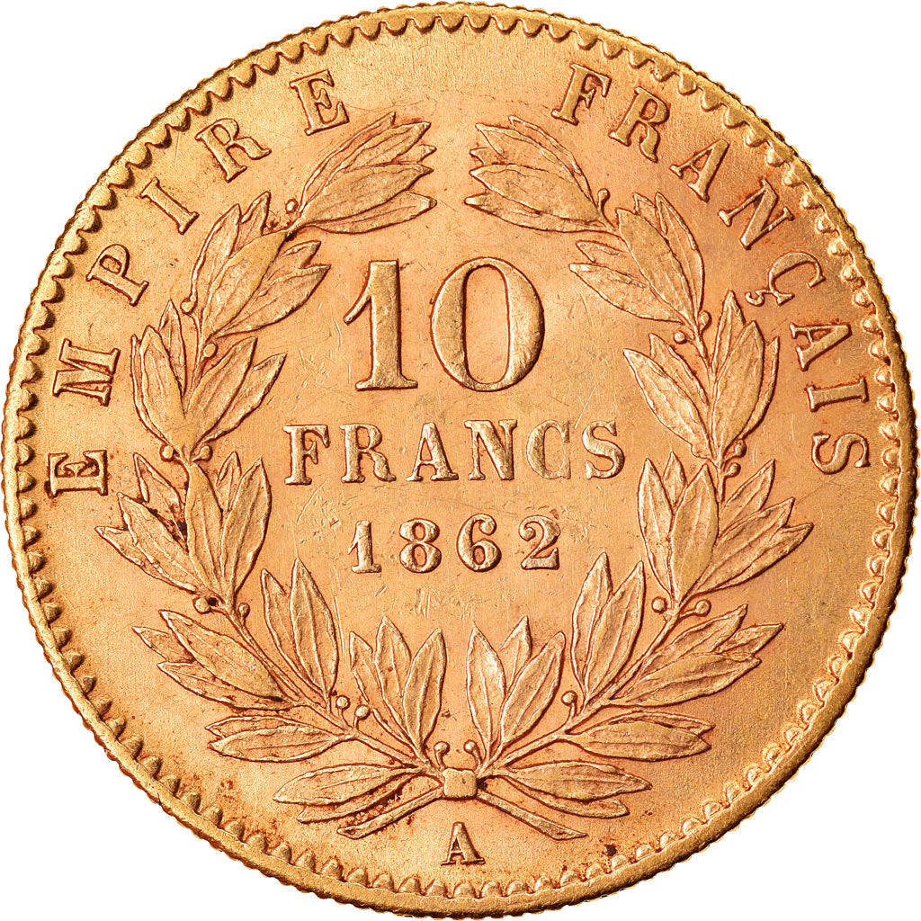 Moneta, Francja, Napoleon III, 10 Francs, 1862, Paris, AU(50-53), Złoto