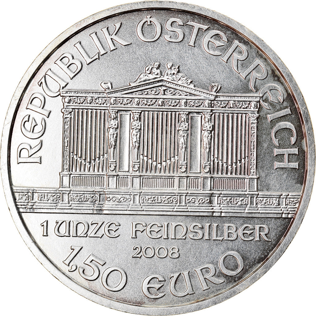 Austria, Philharmonic Orchestra, 1-1/2 Euro, 2008, 1 Oz, MS(63), Silver