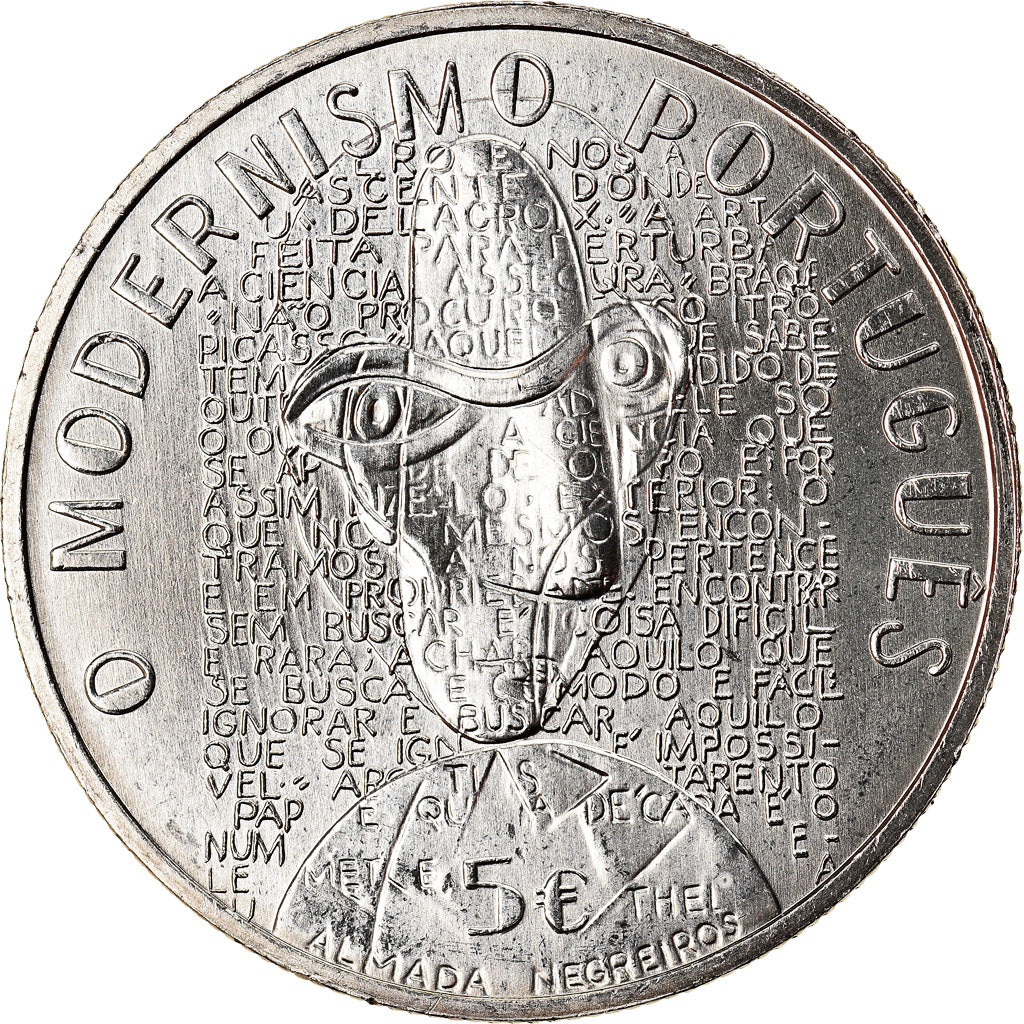 Portugal, 5 Euro, The Modernism - Almada Negreiros, 2016, MS(63), Copper-nickel