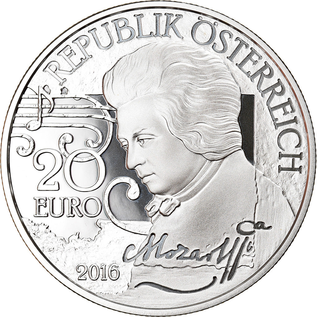 Austria, 20 Euro, Mozart - Legend, 2016, Proof, FDC, Argento