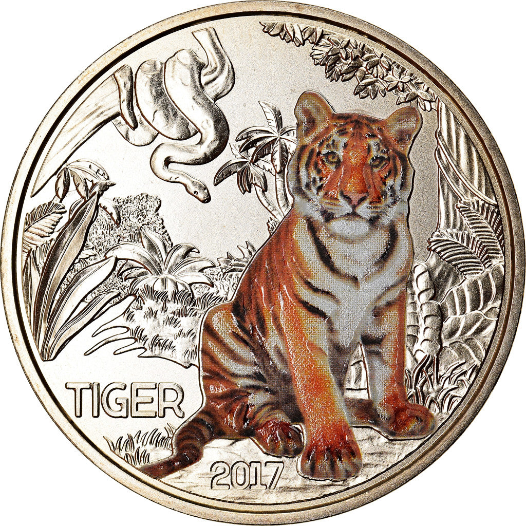 Austria, 3 Euro, The Tiger, 2017, Colourized, MS(65-70), Copper-nickel