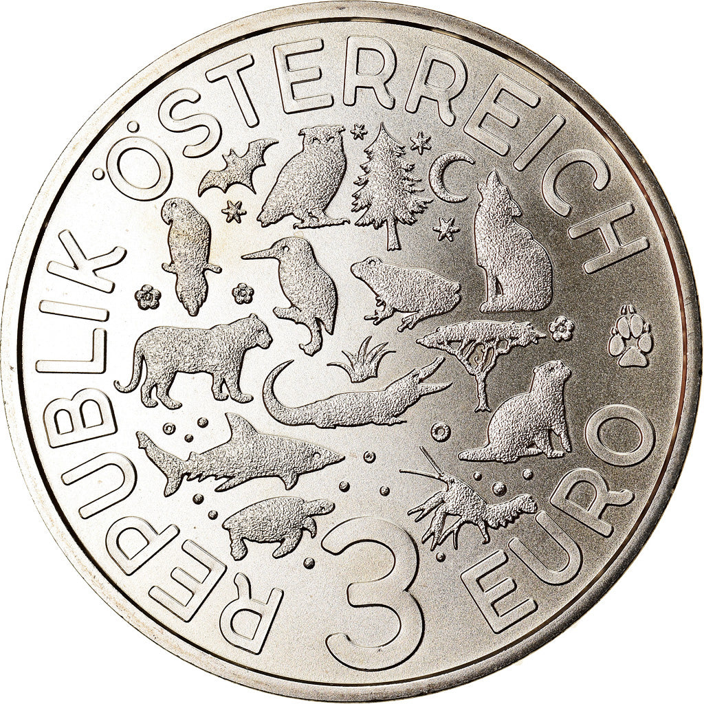 Austria, 3 Euro, The Tiger, 2017, Colourized, MS(65-70), Copper-nickel