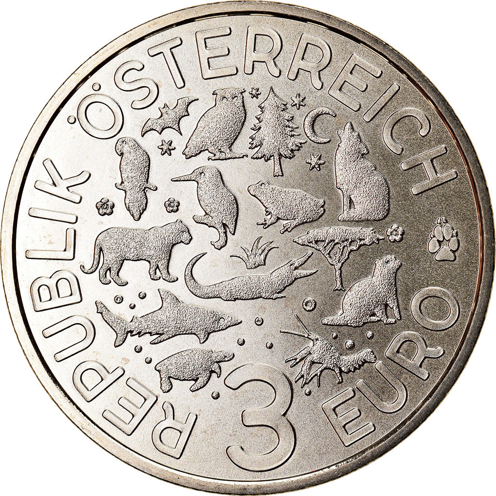Österreich, 3 Euro, The Crocodile, 2017, Colourized, STGL, Copper-nickel
