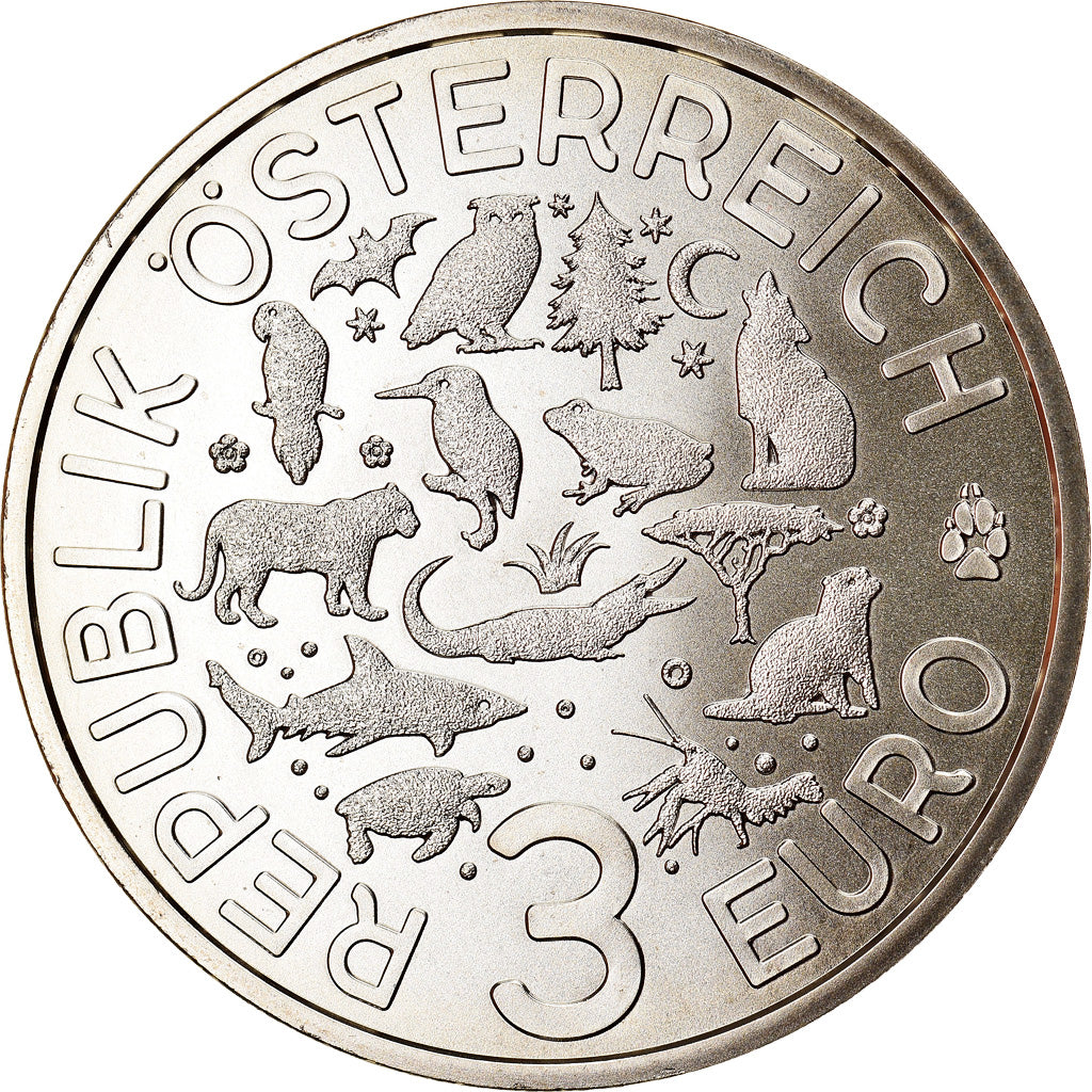 Österreich, 3 Euro, The Wolf, 2017, Colourized, STGL, Copper-nickel