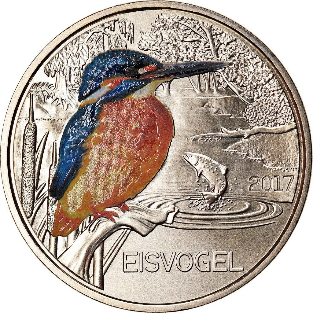 Austria, 3 Euro, The Kingfisher, 2017, Colourized, FDC, Rame-nichel