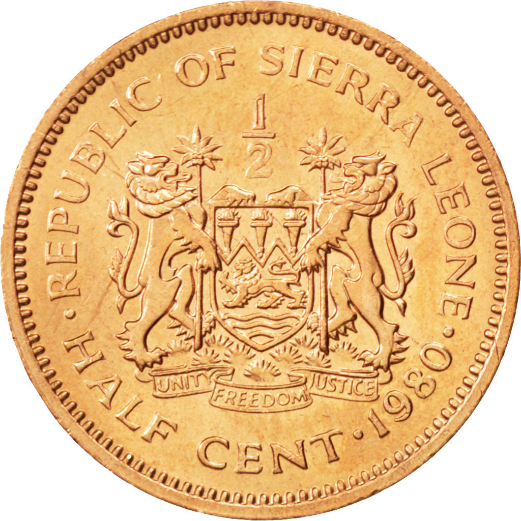 SIERRA LEONE, 1/2 Cent, 1980, KM #31, MS(63), Bronze, 20.2, 2.87