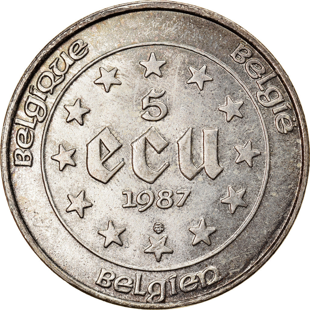 Coin, Belgium, 5 Ecu, 1987, MS(60-62), Silver, KM:166