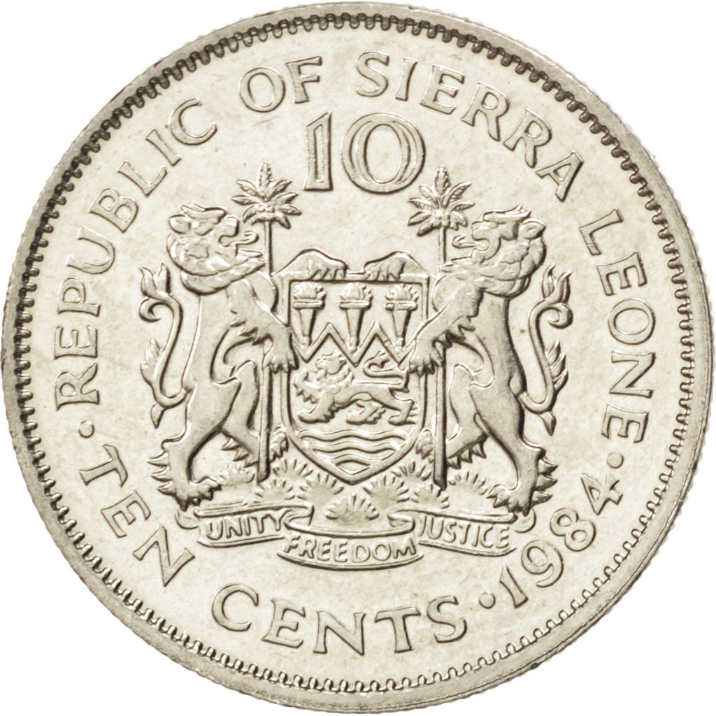 SIERRA LEONE, 10 Cents, 1984, KM #34, MS(63), Copper-Nickel, 22.9, 4.94