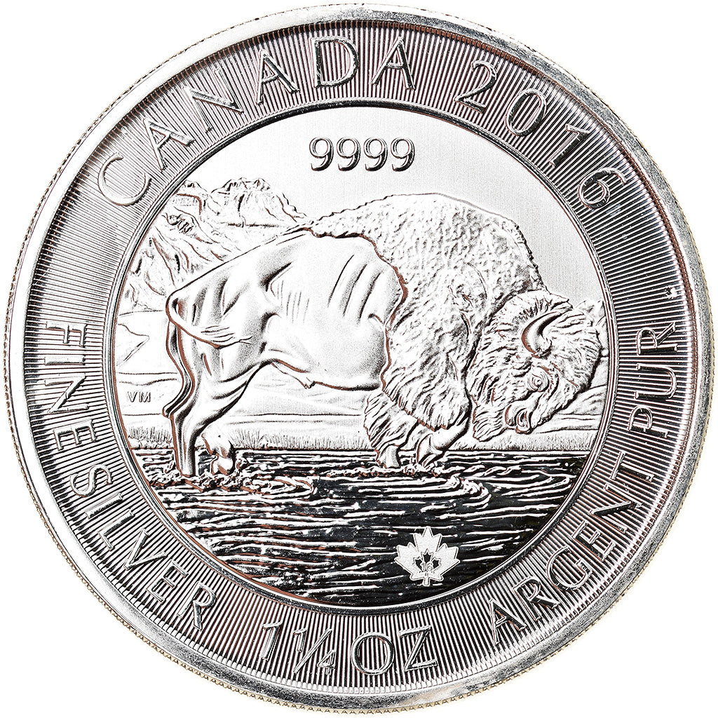 Moeda, Canadá, Bison, 8 Dollars, 2016, 1-1/4 Oz, MS(65-70), Prata