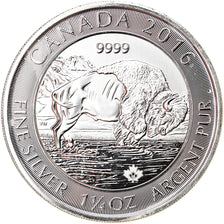 Moeda, Canadá, Bison, 8 Dollars, 2016, 1-1/4 Oz, MS(65-70), Prata