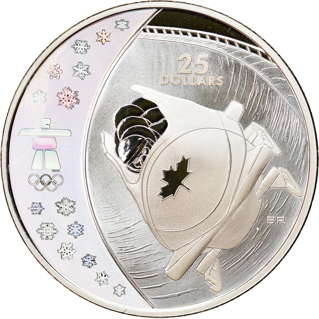 Moneda, Canadá, Elizabeth II, Bobsleigh, 25 Dollars, 2008, Proof, FDC, Plata