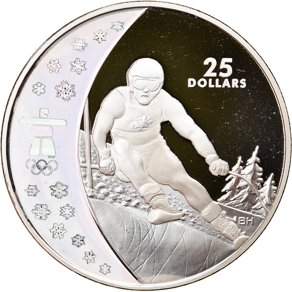 Moneda, Canadá, Elizabeth II, Alpine skiing, 25 Dollars, 2007, FDC, Plata