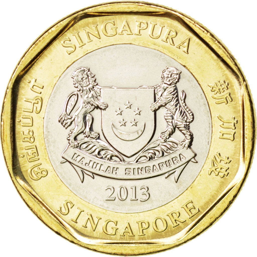 SINGAPORE, Dollar, 2013, KM #314, MS(63), Bi-Metallic, 24.65, 7.59