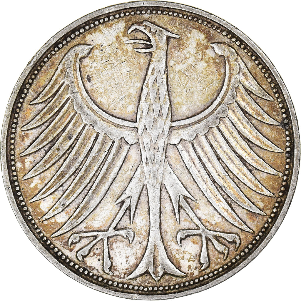 Coin, GERMANY - FEDERAL REPUBLIC, 5 Mark, 1951, Karlsruhe, AU(50-53), Silver