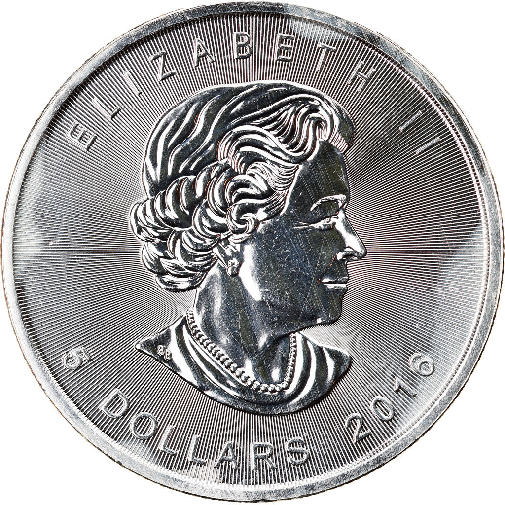 Moneta, Canada, Maple Leaf, 5 Dollars, 2016, 1 Oz, MS(64), Srebro