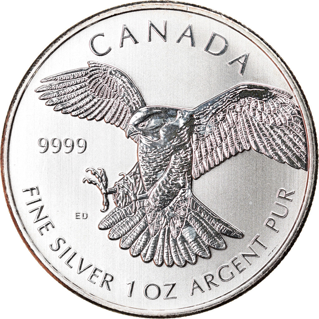 Moneta, Canada, Peregrine Falcon, 5 Dollars, 2014, 1 Oz, SPL+, Argento