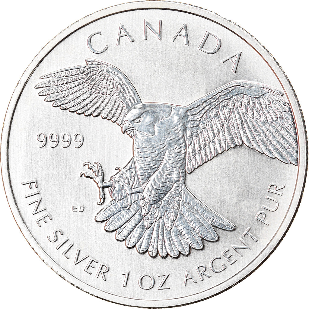 Moneta, Canada, Peregrine Falcon, 5 Dollars, 2014, 1 Oz, SPL-, Argento