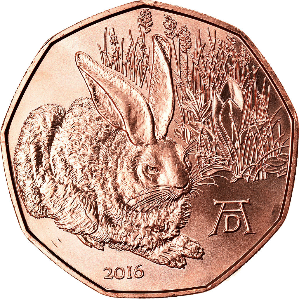 Österreich, 5 Euro, Duerer's Young Hare, 2016, STGL, Kupfer