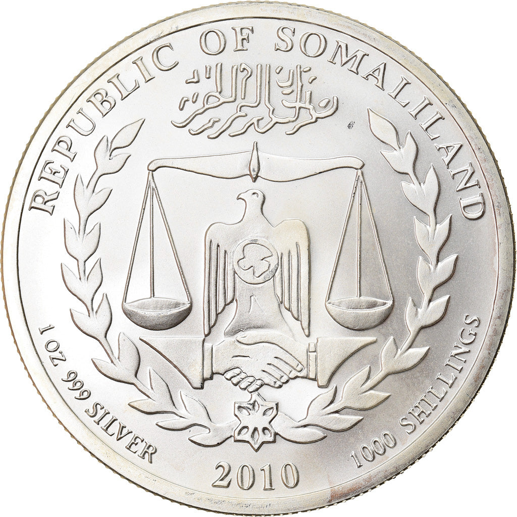 Moeda, Somalilândia, Year of the Tiger, 1000 Shillings, 2010, MS(65-70), Prata