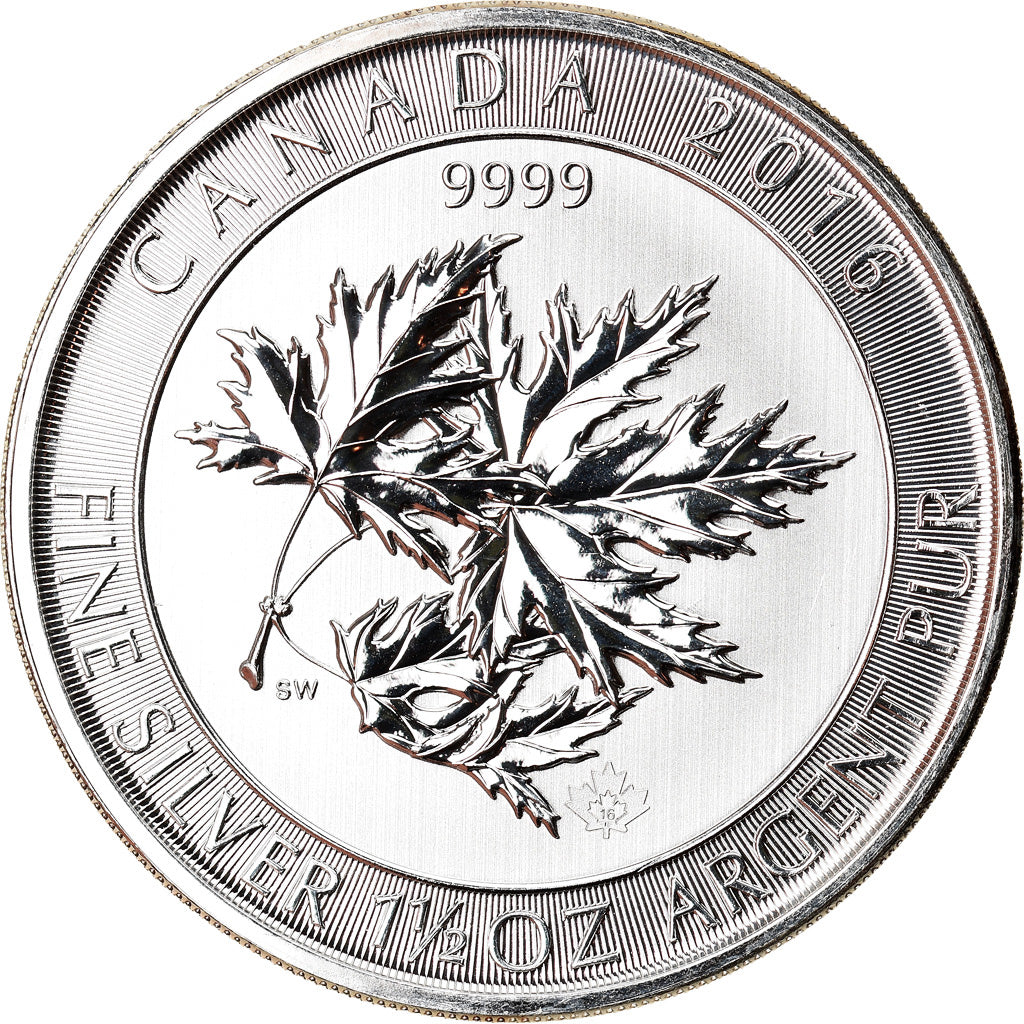 Münze, Kanada, Elizabeth II, Maple Leaves, 8 Dollars, 2016, 1-1/2 Oz, STGL