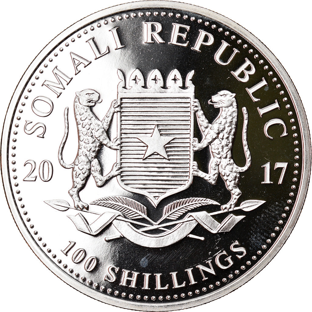 Moneta, Somalia, Elephant, 100 Shillings, 2017, 1 Oz, FDC, Argento