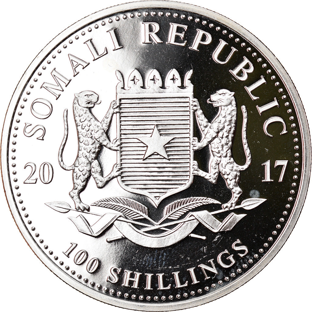 Moneta, Somalia, Elephant, 100 Shillings, 2017, 1 Oz, FDC, Argento
