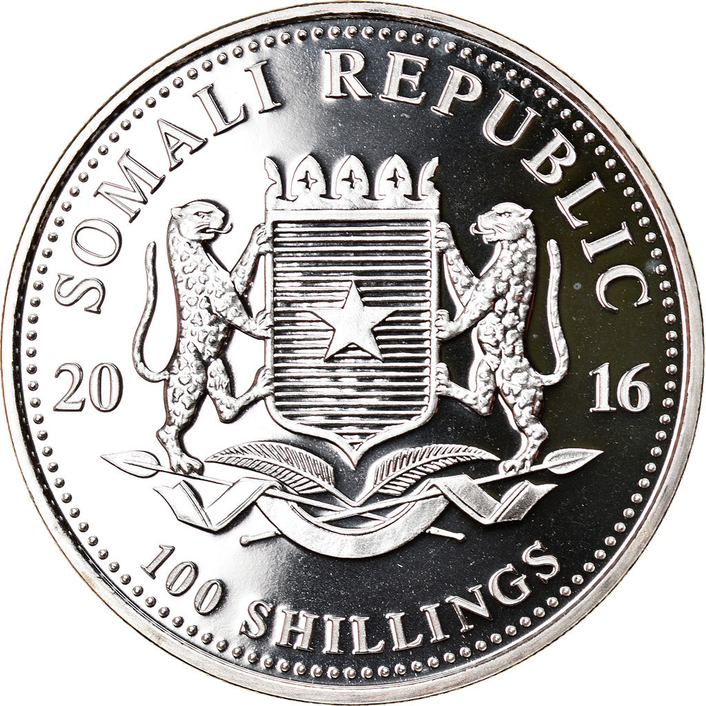 Moneta, Somalia, Elephant, 100 Shillings, 2016, 1 Oz, FDC, Argento