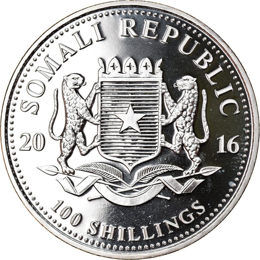 Moneta, Somalia, Elephant, 100 Shillings, 2016, 1 Oz, FDC, Argento