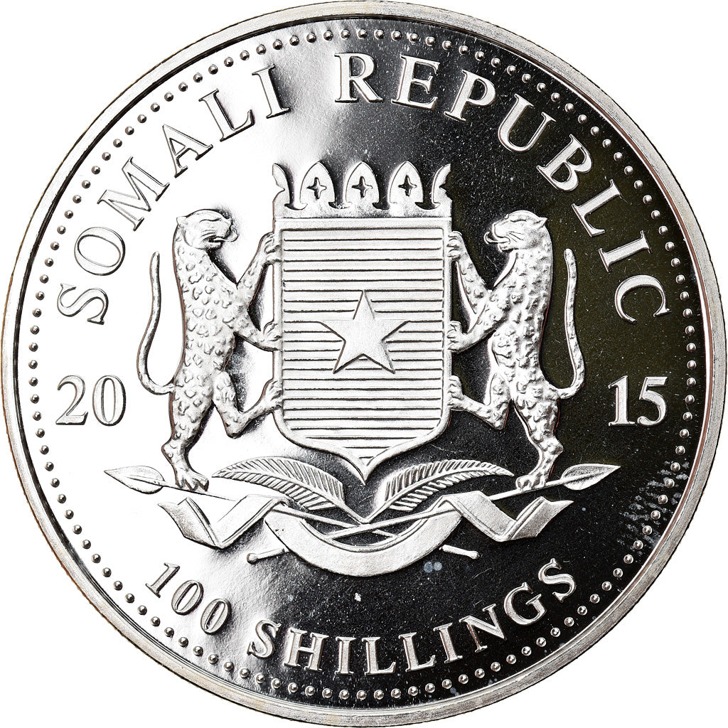 Moneta, Somalia, Elephant, 100 Shillings, 2015, 1 Oz, FDC, Argento