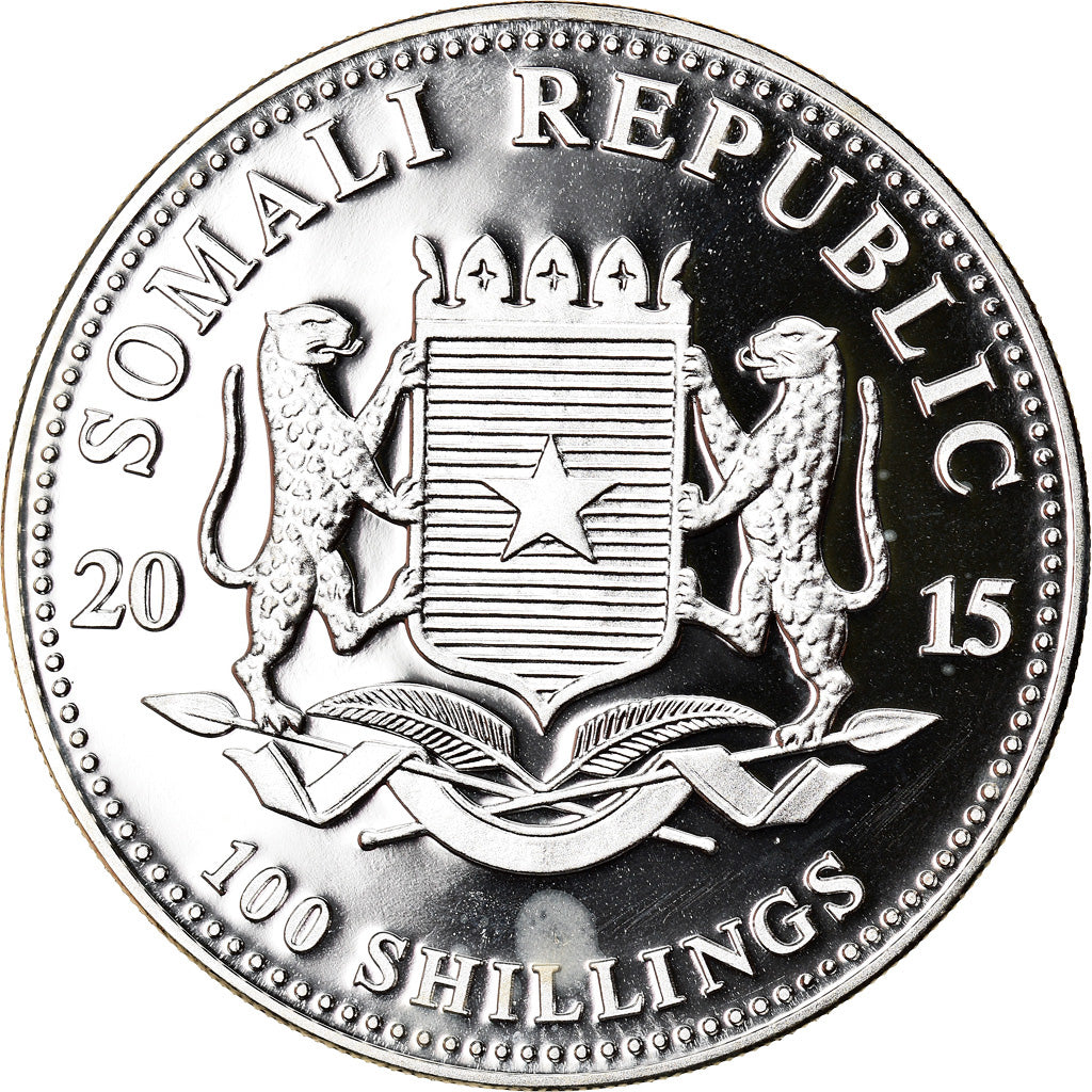 Moneta, Somalia, Elephant, 100 Shillings, 2015, 1 Oz, FDC, Argento