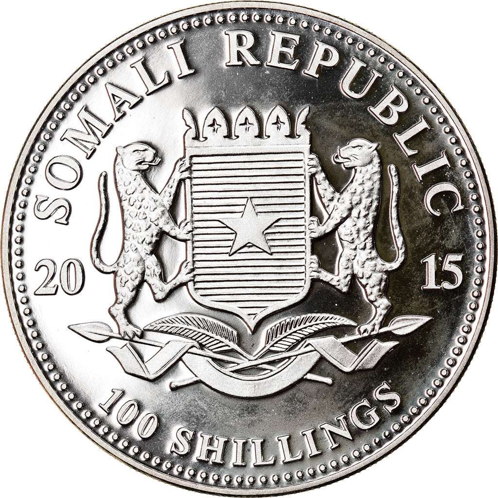 Moneta, Somalia, Elephant, 100 Shillings, 2015, 1 Oz, FDC, Argento